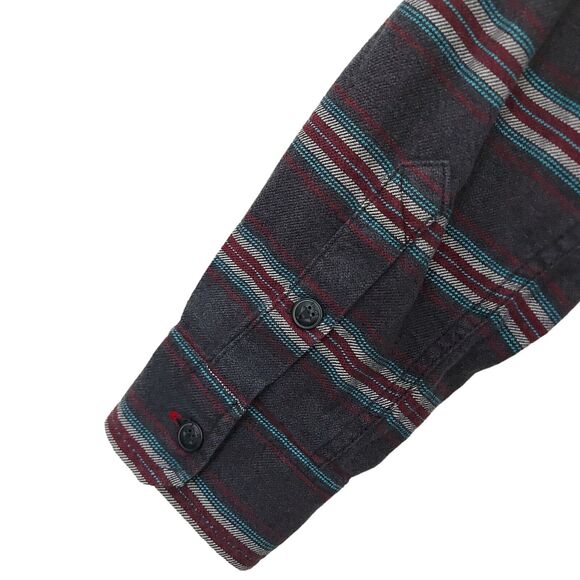 Vans Mens Flannel Shirt Medium Gray Striped Button Up Long Sleeve 100% Cotton - Picture 11 of 13